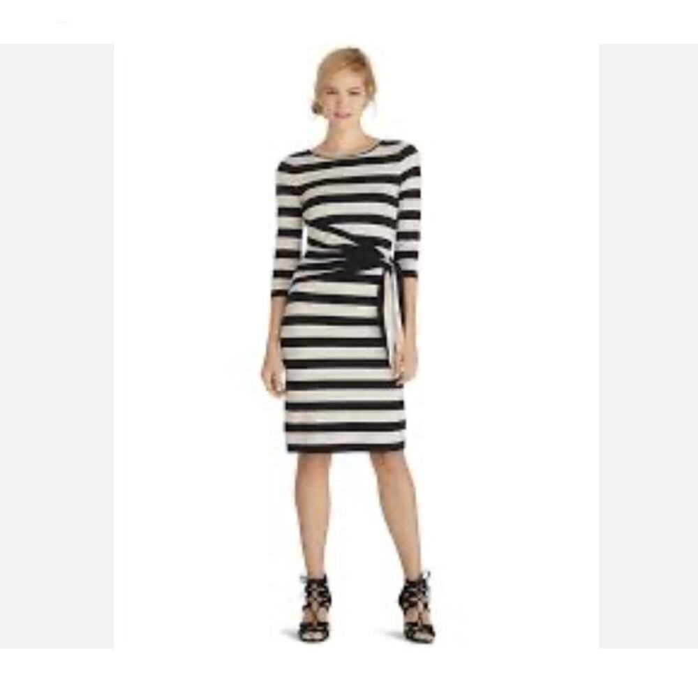 WHBM 3/4 Sleeve Stripe Shift Dress Side Tie Size 2